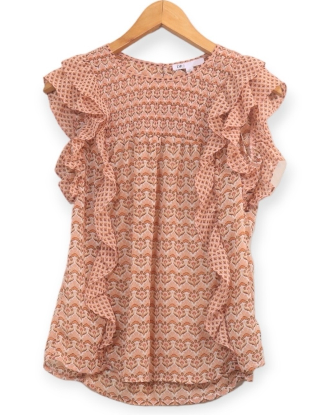 DR2 Chiffon Printed Ruffle Sleeveless Top Size Extra Small